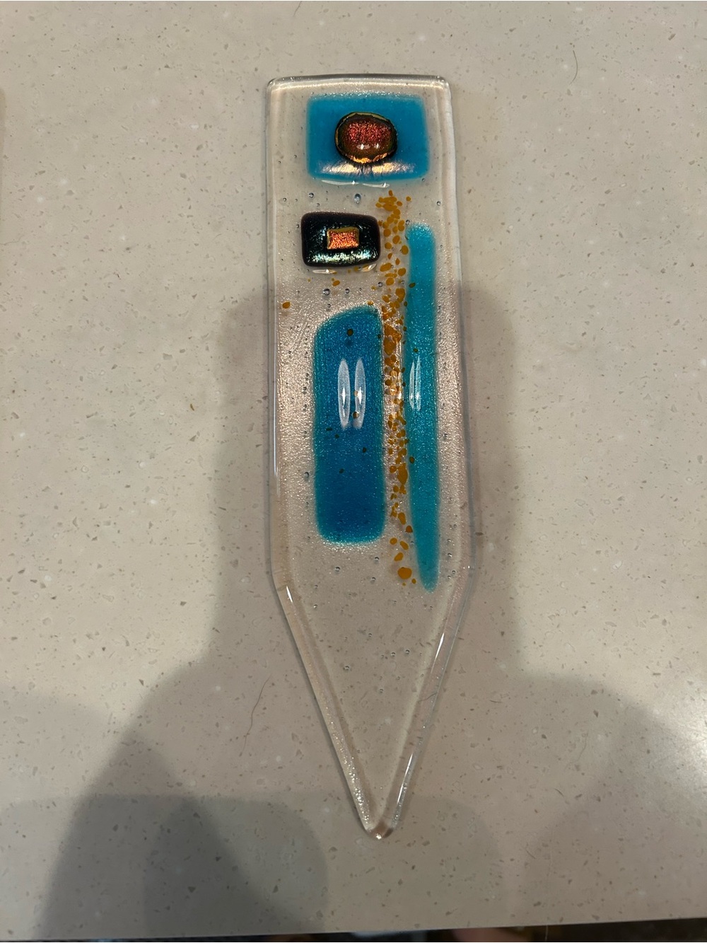 Glass Plant Stake with Blue and Gold Accents